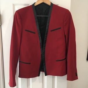 The Kooples red blazer with black leathette trim